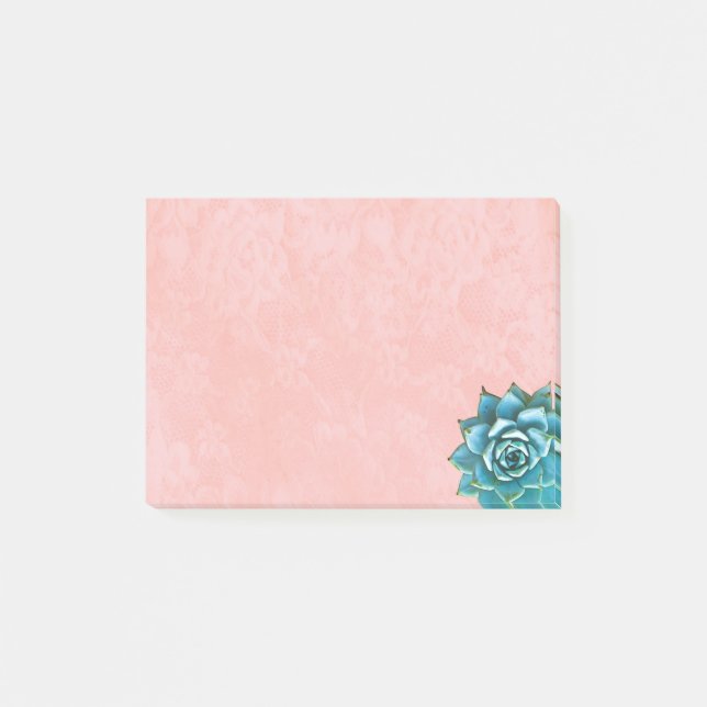 Succulent Watercolor on Blush Pink Lace Post-it Notes (Front)