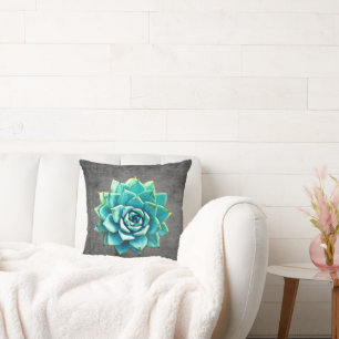 Succulent Watercolor on Gray Throw Pillow