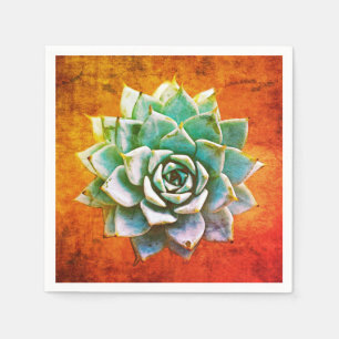 Succulent Watercolor on Orange Rust Napkins