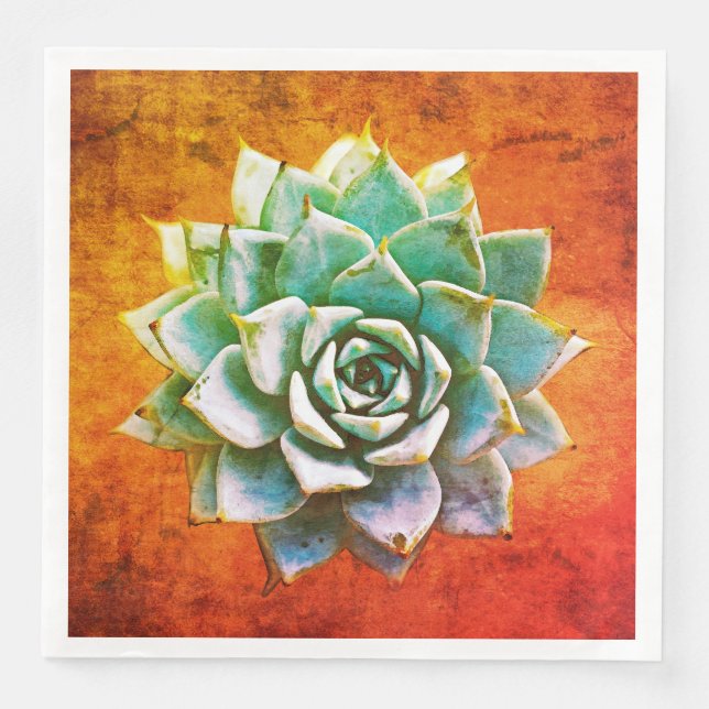 Succulent Watercolor on Orange Rust Paper Dinner Napkins (Front)