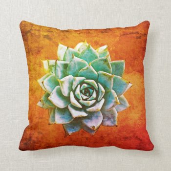 Succulent Watercolor On Orange Rust Throw Pillow by Mistflower at Zazzle