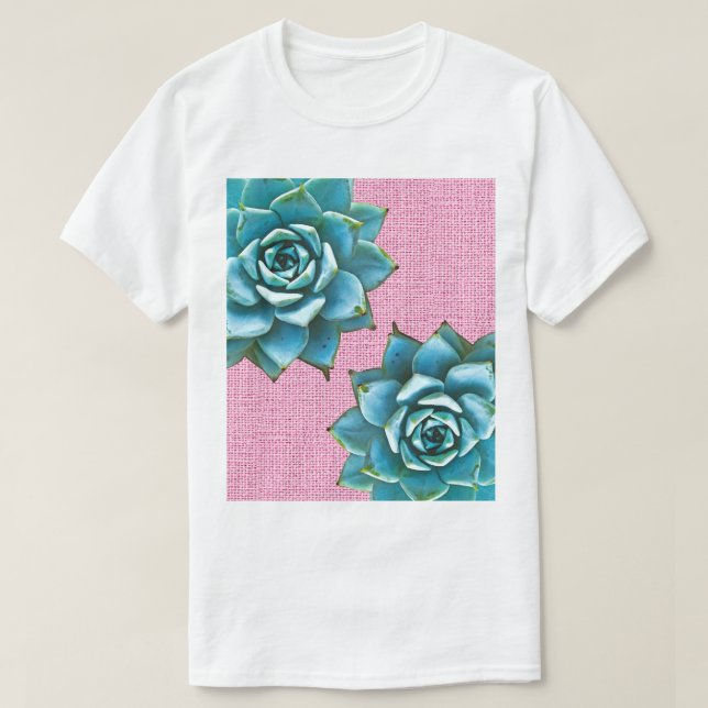 Succulent Watercolor on Pale Pink T-Shirt (Design Front)