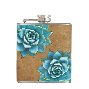 Succulent Watercolor on Rustic Brown Flask