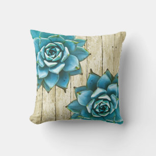 Succulent Watercolor on Shabby Wood Throw Pillow