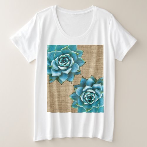 Succulent Watercolor on Tan Burlap Plus Size T_Shirt