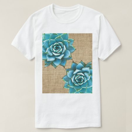 Succulent Watercolor On Tan Burlap T-shirt