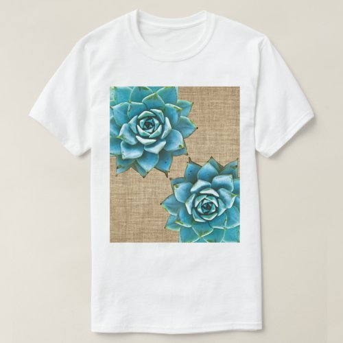 Succulent Watercolor on Tan Burlap T_Shirt