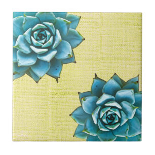 Succulent Watercolor on Yellow Ceramic Tile