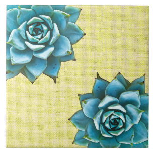 Succulent Watercolor on Yellow Ceramic Tile