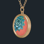 Succulent Watercolor Orange Lace Gold Plated Necklace<br><div class="desc">This romantic necklace features an aqua succulent on an orange lace background.  If you're planning a wedding and including succulents in your bouquets,  these would make lovely bridesmaid necklaces.</div>