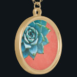 Succulent Watercolor Orange Lace Gold Plated Necklace<br><div class="desc">This romantic necklace features an aqua succulent on an orange lace background.  If you're planning a wedding and including succulents in your bouquets,  these would make lovely bridesmaid necklaces.</div>