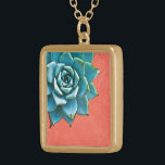 Succulent Watercolor Orange Lace Gold Plated Necklace<br><div class="desc">This romantic necklace features an aqua succulent on an orange lace background.  If you're planning a wedding and including succulents in your bouquets,  these would make lovely bridesmaid necklaces.</div>