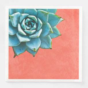 Succulent Watercolor Orange Lace Paper Dinner Napkins