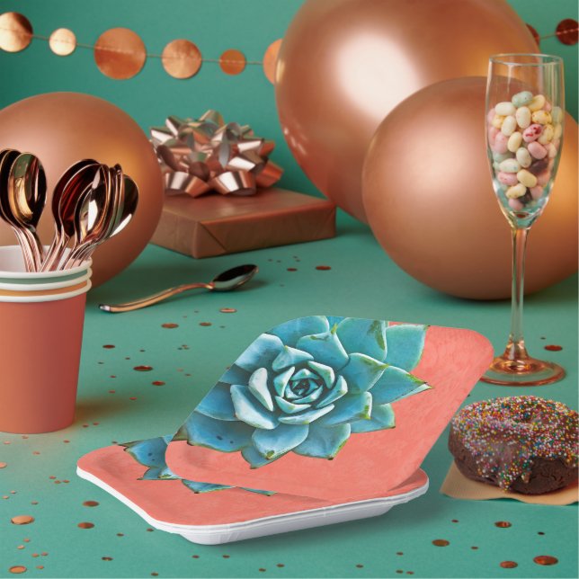 Succulent Watercolor Orange Lace Paper Plates (Multi)