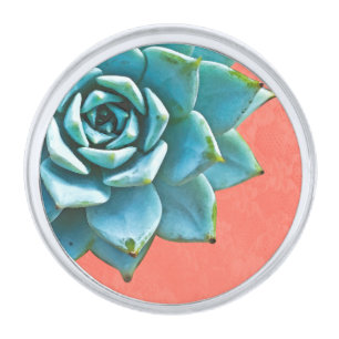 Succulent Watercolor Orange Lace Silver Finish Lapel Pin