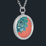 Succulent Watercolor Orange Lace Silver Plated Necklace<br><div class="desc">This romantic necklace features an aqua succulent on an orange lace background.  If you're planning a wedding and including succulents in your bouquets,  these would make lovely bridesmaid necklaces.</div>