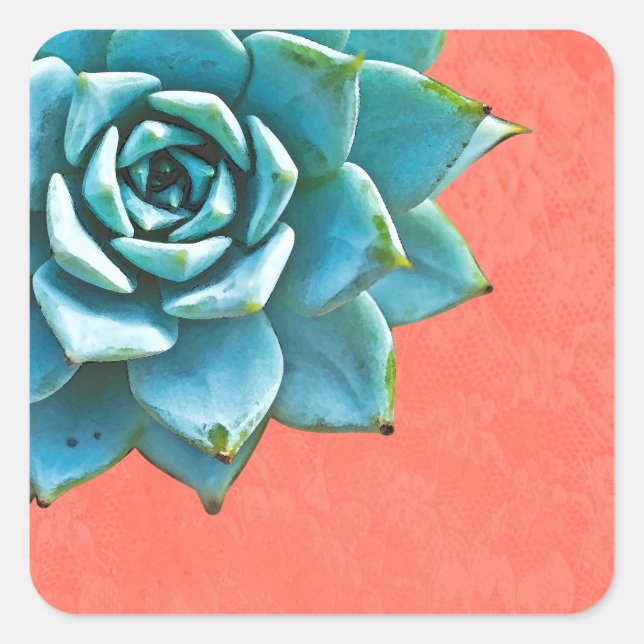 Succulent Watercolor Orange Lace Square Sticker (Front)