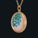 Succulent Watercolor Pink Lace Gold Plated Necklace<br><div class="desc">This romantic necklace features an aqua succulent on a blush pink lace background.  If you're planning a wedding and including succulents in your bouquets,  these would make lovely bridesmaid necklaces.</div>