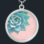 Succulent Watercolor Pink Lace Silver Plated Necklace<br><div class="desc">This romantic necklace features an aqua succulent on a blush pink lace background.  If you're planning a wedding and including succulents in your bouquets,  these would make lovely bridesmaid necklaces.</div>