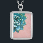 Succulent Watercolor Pink Lace Silver Plated Necklace<br><div class="desc">This romantic necklace features an aqua succulent on a blush pink lace background.  If you're planning a wedding and including succulents in your bouquets,  these would make lovely bridesmaid necklaces.</div>