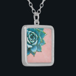 Succulent Watercolor Pink Lace Silver Plated Necklace<br><div class="desc">This romantic necklace features an aqua succulent on a blush pink lace background.  If you're planning a wedding and including succulents in your bouquets,  these would make lovely bridesmaid necklaces.</div>