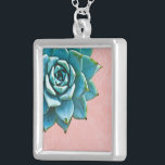 Succulent Watercolor Pink Lace Silver Plated Necklace<br><div class="desc">This romantic necklace features an aqua succulent on a blush pink lace background.  If you're planning a wedding and including succulents in your bouquets,  these would make lovely bridesmaid necklaces.</div>