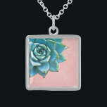 Succulent Watercolor Pink Lace Sterling Silver Necklace<br><div class="desc">This romantic necklace features an aqua succulent on a blush pink lace background.  If you're planning a wedding and including succulents in your bouquets,  these would make lovely bridesmaid necklaces.</div>
