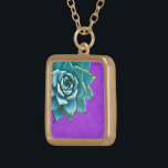 Succulent Watercolor Purple Lace Gold Plated Necklace<br><div class="desc">This romantic necklace features an aqua succulent on a purple lace background.  If you're planning a wedding and including succulents in your bouquets,  these would make lovely bridesmaid necklaces.</div>