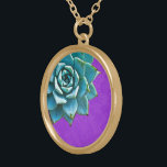 Succulent Watercolor Purple Lace Gold Plated Necklace<br><div class="desc">This romantic necklace features an aqua succulent on a purple lace background.  If you're planning a wedding and including succulents in your bouquets,  these would make lovely bridesmaid necklaces.</div>