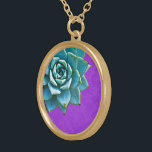 Succulent Watercolor Purple Lace Gold Plated Necklace<br><div class="desc">This romantic necklace features an aqua succulent on a purple lace background.  If you're planning a wedding and including succulents in your bouquets,  these would make lovely bridesmaid necklaces.</div>