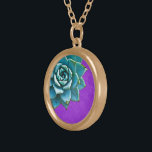 Succulent Watercolor Purple Lace Gold Plated Necklace<br><div class="desc">This romantic necklace features an aqua succulent on a purple lace background.  If you're planning a wedding and including succulents in your bouquets,  these would make lovely bridesmaid necklaces.</div>