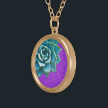 Succulent Watercolor Purple Lace Gold Plated Necklace<br><div class="desc">This romantic necklace features an aqua succulent on a purple lace background.  If you're planning a wedding and including succulents in your bouquets,  these would make lovely bridesmaid necklaces.</div>