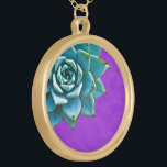Succulent Watercolor Purple Lace Gold Plated Necklace<br><div class="desc">This romantic necklace features an aqua succulent on a purple lace background.  If you're planning a wedding and including succulents in your bouquets,  these would make lovely bridesmaid necklaces.</div>