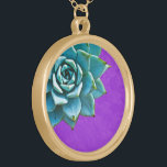 Succulent Watercolor Purple Lace Gold Plated Necklace<br><div class="desc">This romantic necklace features an aqua succulent on a purple lace background.  If you're planning a wedding and including succulents in your bouquets,  these would make lovely bridesmaid necklaces.</div>