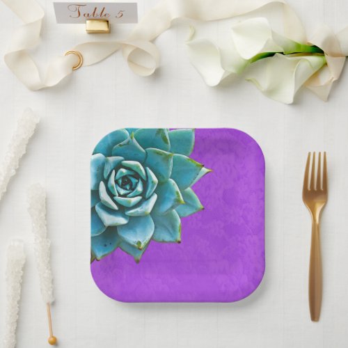 Succulent Watercolor Purple Lace Paper Plates