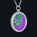 Succulent Watercolor Purple Lace Silver Plated Necklace<br><div class="desc">This romantic necklace features an aqua succulent on a purple lace background.  If you're planning a wedding and including succulents in your bouquets,  these would make lovely bridesmaid necklaces.</div>