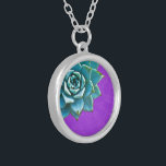 Succulent Watercolor Purple Lace Silver Plated Necklace<br><div class="desc">This romantic necklace features an aqua succulent on a purple lace background.  If you're planning a wedding and including succulents in your bouquets,  these would make lovely bridesmaid necklaces.</div>