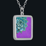Succulent Watercolor Purple Lace Silver Plated Necklace<br><div class="desc">This romantic necklace features an aqua succulent on a purple lace background.  If you're planning a wedding and including succulents in your bouquets,  these would make lovely bridesmaid necklaces.</div>