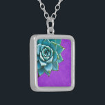 Succulent Watercolor Purple Lace Silver Plated Necklace<br><div class="desc">This romantic necklace features an aqua succulent on a purple lace background.  If you're planning a wedding and including succulents in your bouquets,  these would make lovely bridesmaid necklaces.</div>