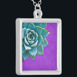 Succulent Watercolor Purple Lace Silver Plated Necklace<br><div class="desc">This romantic necklace features an aqua succulent on a purple lace background.  If you're planning a wedding and including succulents in your bouquets,  these would make lovely bridesmaid necklaces.</div>