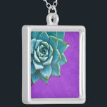 Succulent Watercolor Purple Lace Silver Plated Necklace<br><div class="desc">This romantic necklace features an aqua succulent on a purple lace background.  If you're planning a wedding and including succulents in your bouquets,  these would make lovely bridesmaid necklaces.</div>