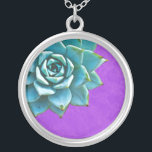 Succulent Watercolor Purple Lace Silver Plated Necklace<br><div class="desc">This romantic necklace features an aqua succulent on a purple lace background.  If you're planning a wedding and including succulents in your bouquets,  these would make lovely bridesmaid necklaces.</div>