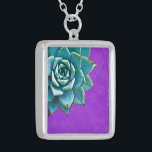 Succulent Watercolor Purple Lace Silver Plated Necklace<br><div class="desc">This romantic necklace features an aqua succulent on a purple lace background.  If you're planning a wedding and including succulents in your bouquets,  these would make lovely bridesmaid necklaces.</div>