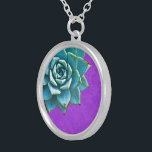 Succulent Watercolor Purple Lace Silver Plated Necklace<br><div class="desc">This romantic necklace features an aqua succulent on a purple lace background.  If you're planning a wedding and including succulents in your bouquets,  these would make lovely bridesmaid necklaces.</div>