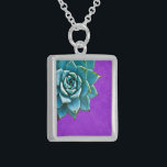 Succulent Watercolor Purple Lace Sterling Silver Necklace<br><div class="desc">This romantic necklace features an aqua succulent on a purple lace background.  If you're planning a wedding and including succulents in your bouquets,  these would make lovely bridesmaid necklaces.</div>