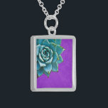 Succulent Watercolor Purple Lace Sterling Silver Necklace<br><div class="desc">This romantic necklace features an aqua succulent on a purple lace background.  If you're planning a wedding and including succulents in your bouquets,  these would make lovely bridesmaid necklaces.</div>