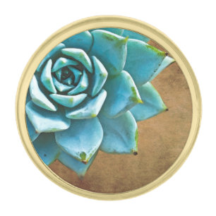 Succulent Watercolor Rustic Brown Gold Finish Lapel Pin