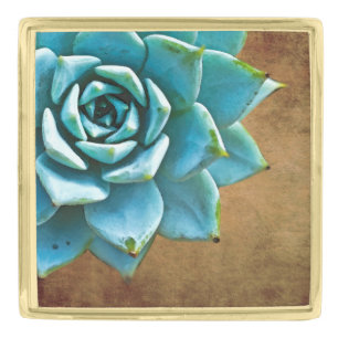 Succulent Watercolor Rustic Brown Gold Finish Lapel Pin