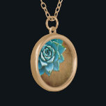 Succulent Watercolor Rustic Brown Gold Plated Necklace<br><div class="desc">This romantic necklace features an aqua succulent on a rustic brown background.  If you're planning a wedding and including succulents in your bouquets,  these would make lovely bridesmaid necklaces.</div>