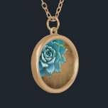 Succulent Watercolor Rustic Brown Gold Plated Necklace<br><div class="desc">This romantic necklace features an aqua succulent on a rustic brown background.  If you're planning a wedding and including succulents in your bouquets,  these would make lovely bridesmaid necklaces.</div>